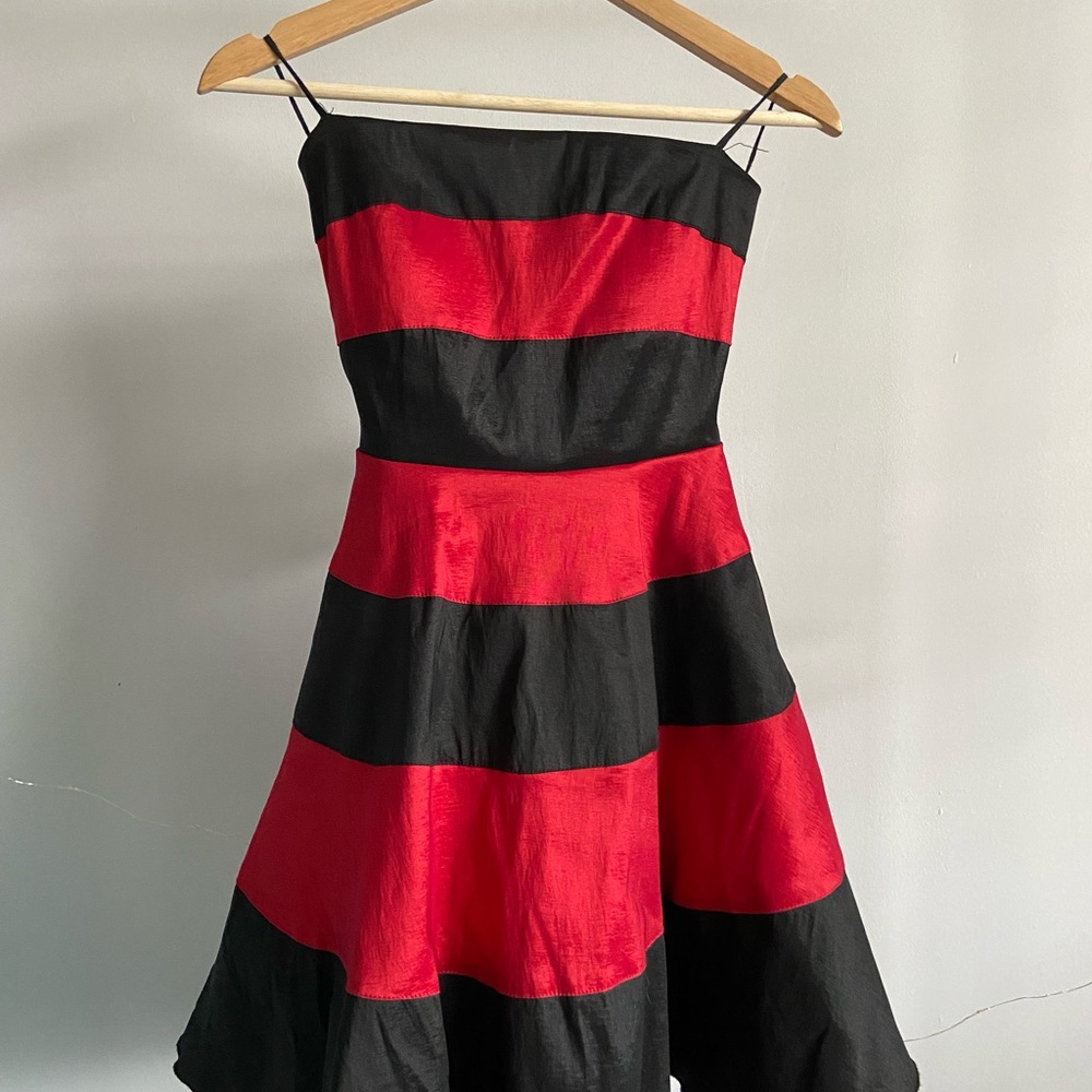 Red and Black Strapless Dress